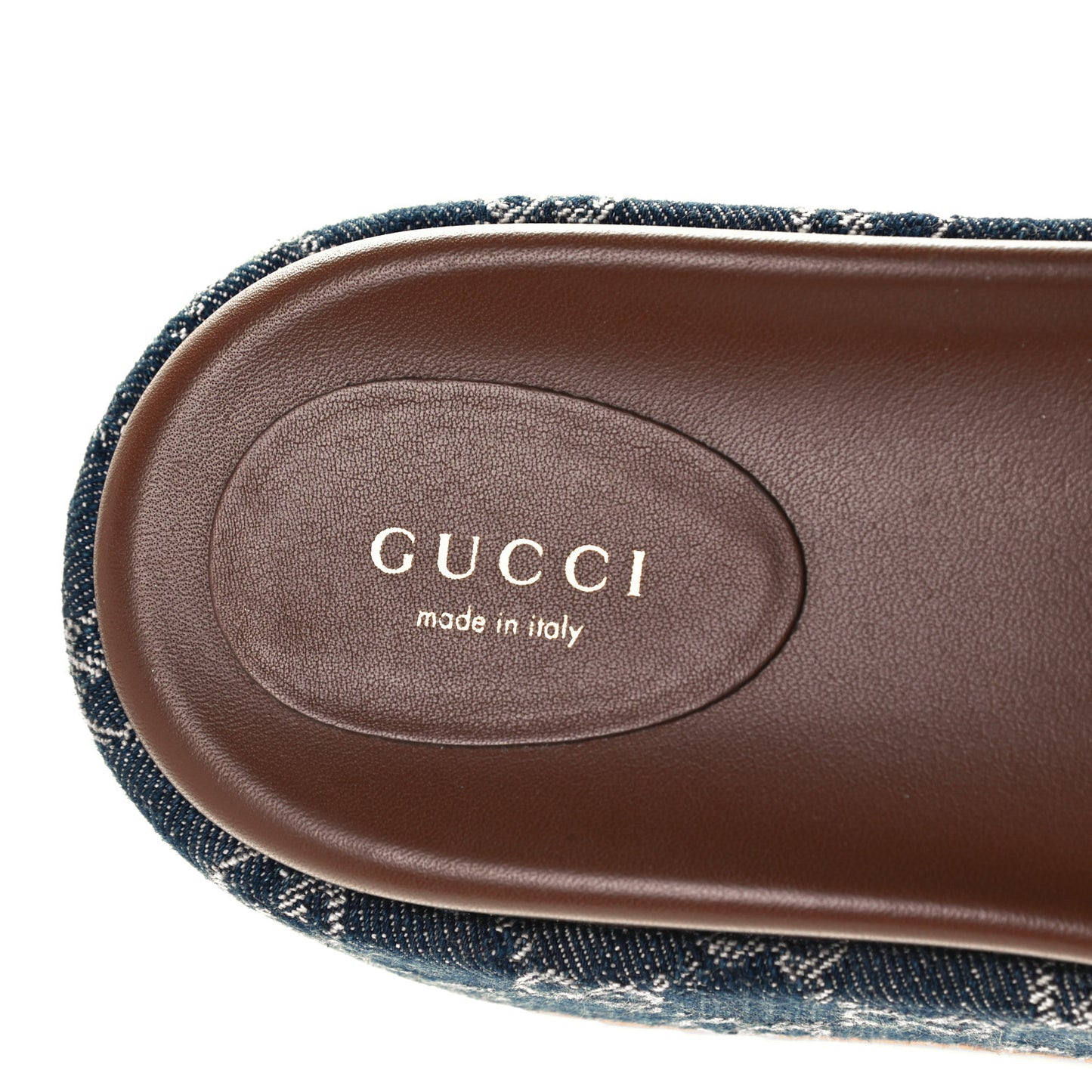New Denim GG Monogram Angelina Platform 55mm Slide Sandals 41 Blue Tea