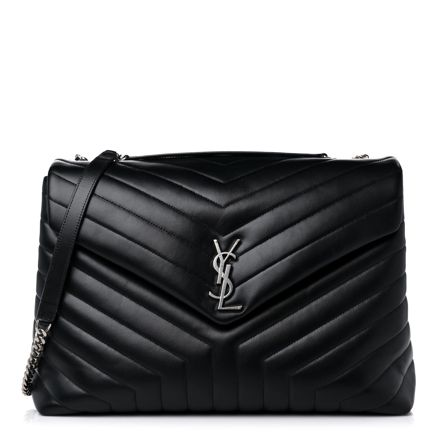 Calfskin Y Quilted Monogram Large Loulou Chain Satchel Black