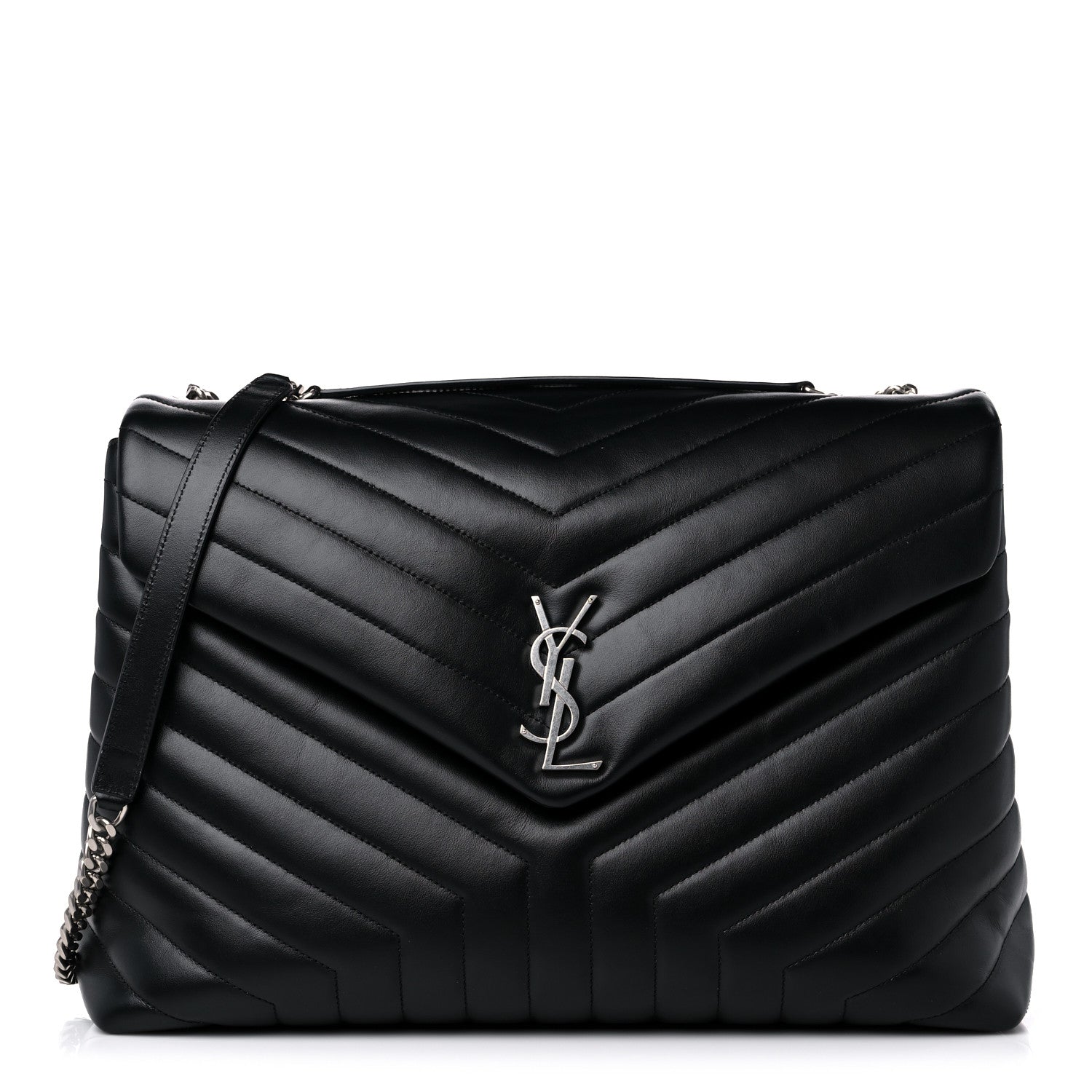Saint Laurent Calfskin Y Quilted Monogram Large Loulou Chain Satchel Black 1 of 12