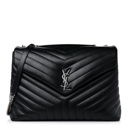 Saint Laurent Calfskin Y Quilted Monogram Large Loulou Chain Satchel Black 1 of 12