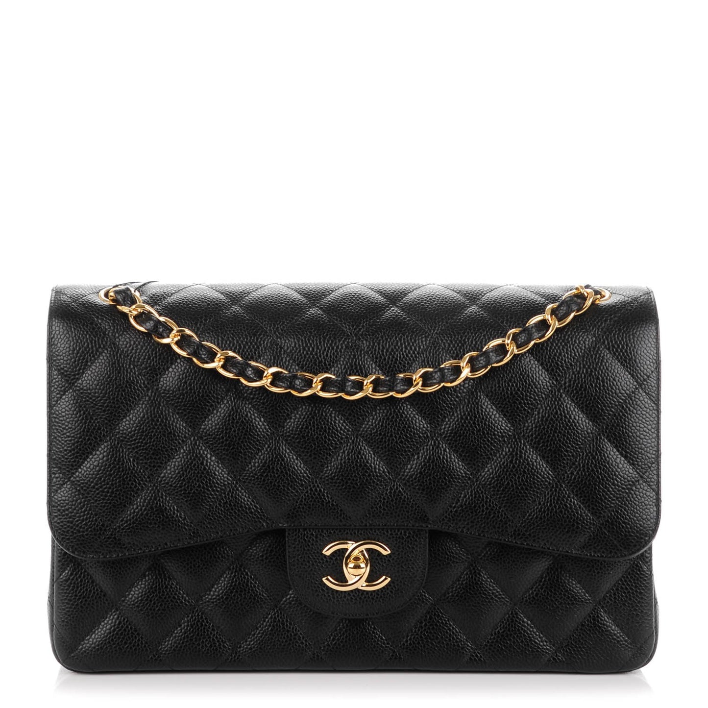 Caviar Quilted Jumbo Double Flap Black