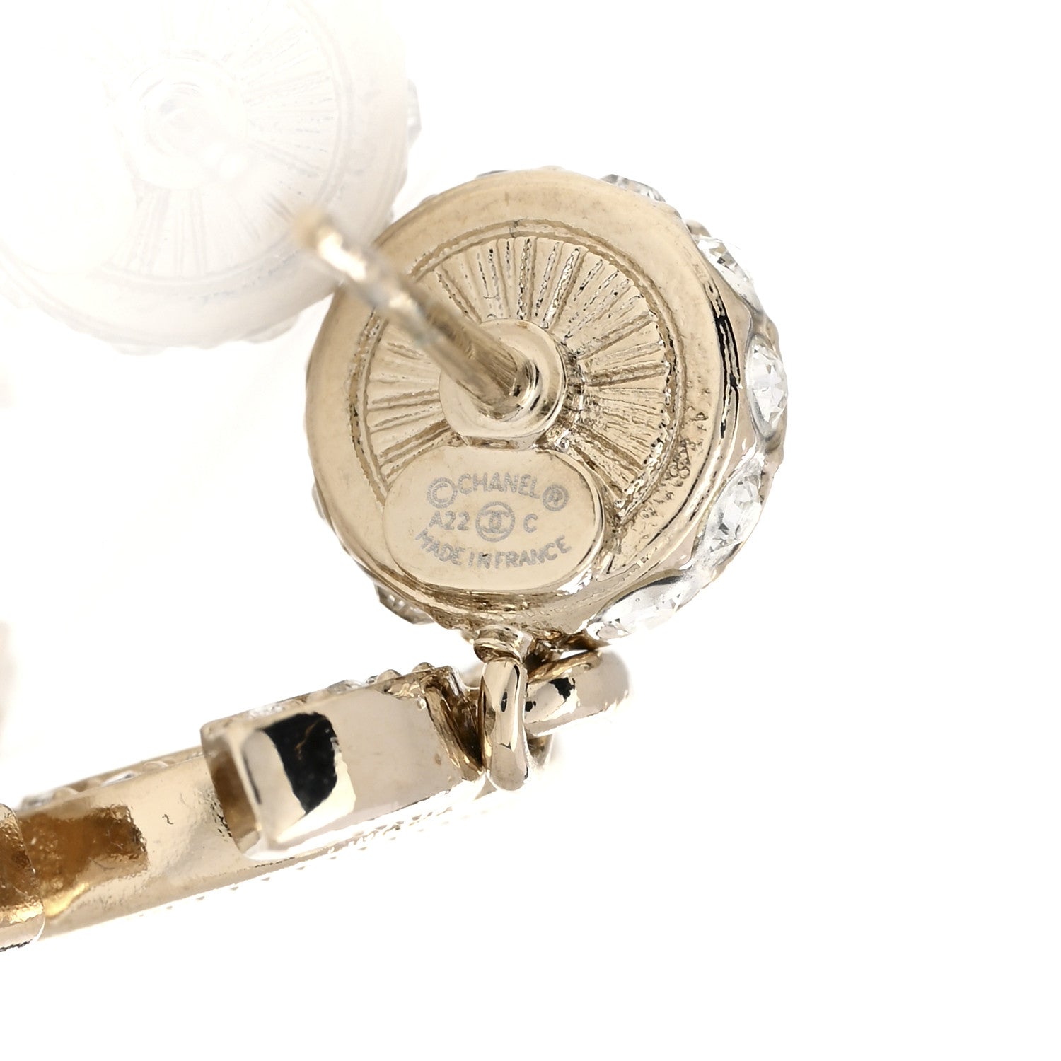 Chanel Pearl Crystal CC Drop Earrings Gold 4 of 4