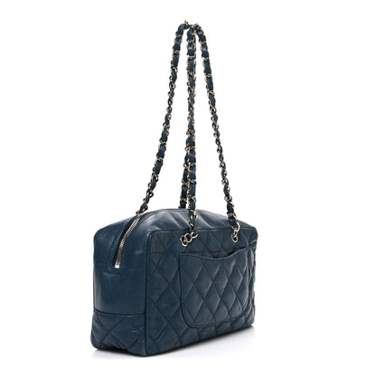 Chanel Aged Calfskin Quilted Cotton Club Bowler Blue 2 of 10