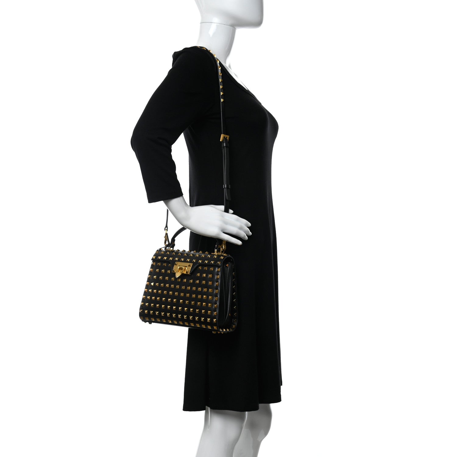 Valentino Garavani Grainy Calfskin Small Rockstud Allover Alcove Top-Handle Flap Bag Black 2 of 9