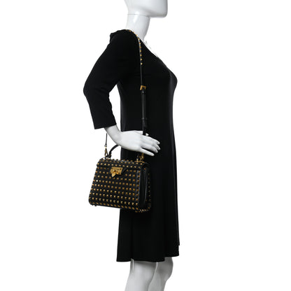 Valentino Garavani Grainy Calfskin Small Rockstud Allover Alcove Top-Handle Flap Bag Black 2 of 9