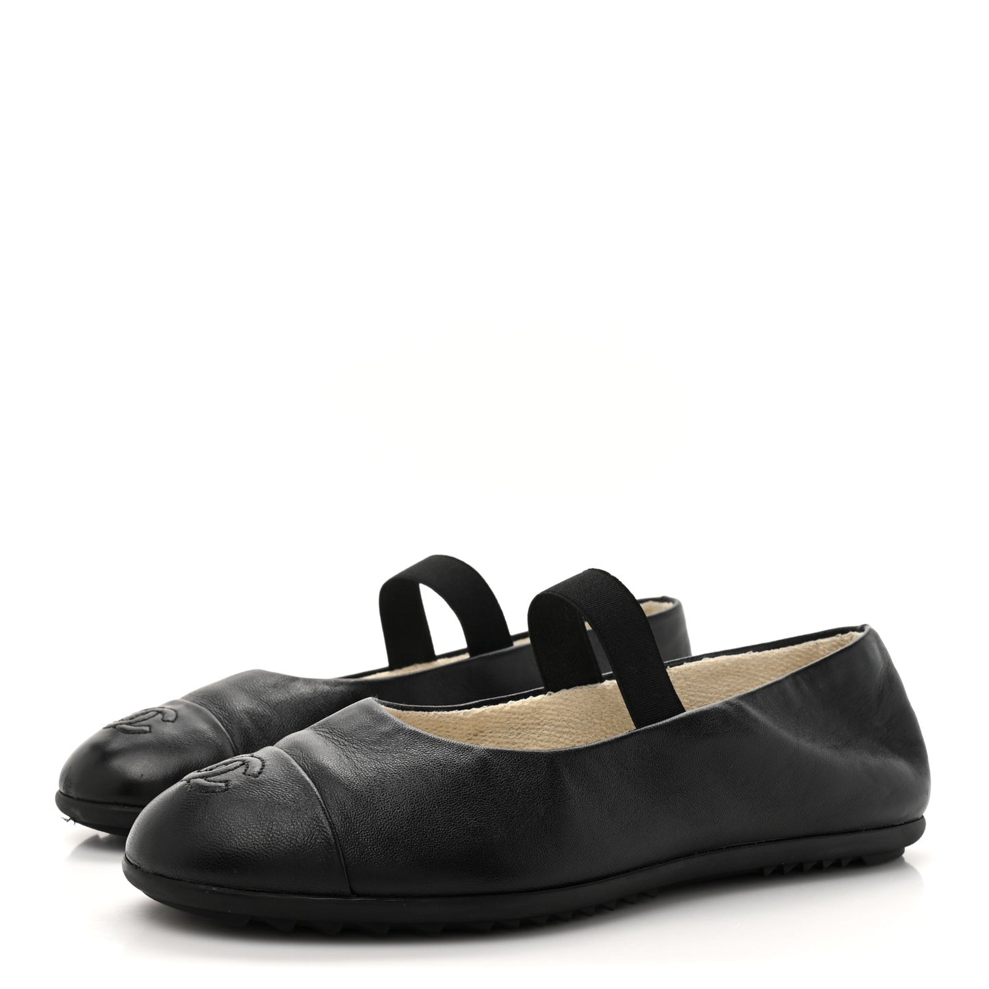 Lambskin Cap Toe CC Mary Jane Flats 37 Black
