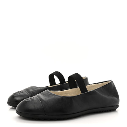 Chanel Lambskin Cap Toe CC Mary Jane Flats 37 Black 4 of 9