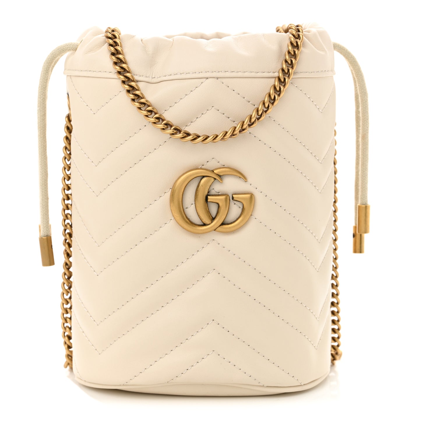 Calfskin Matelasse Mini GG Marmont 2.0 Bucket Bag White