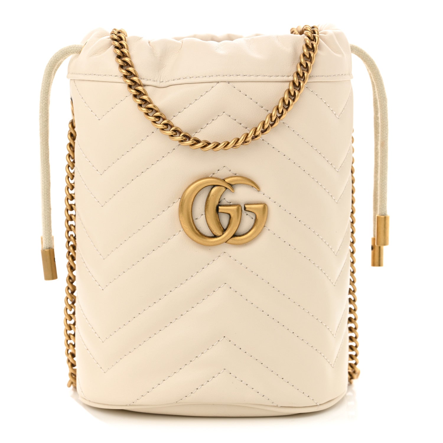 Gucci Calfskin Matelasse Mini GG Marmont 2.0 Bucket Bag White 1 of 10