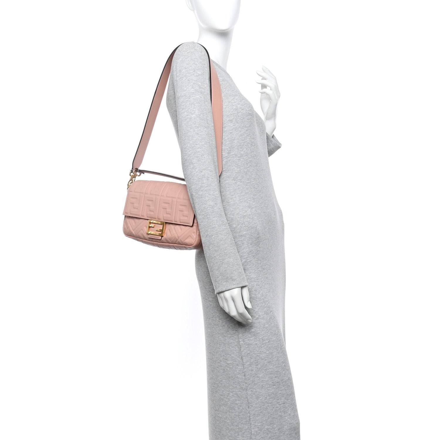 Fendi Nappa FF 1974 Embossed Baguette Rosa Bourbon 2 of 13