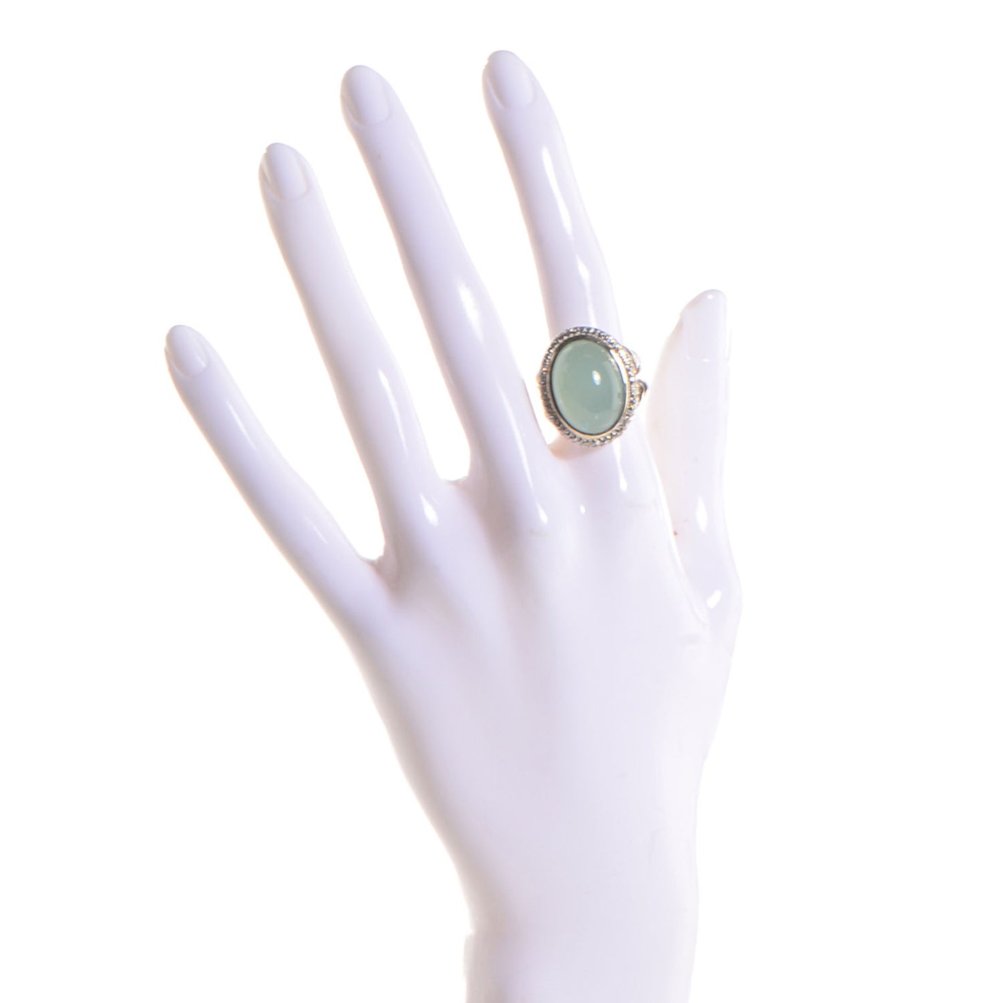 Sterling Silver Diamond Aqua Chalcedony Signature Oval Ring 5.5