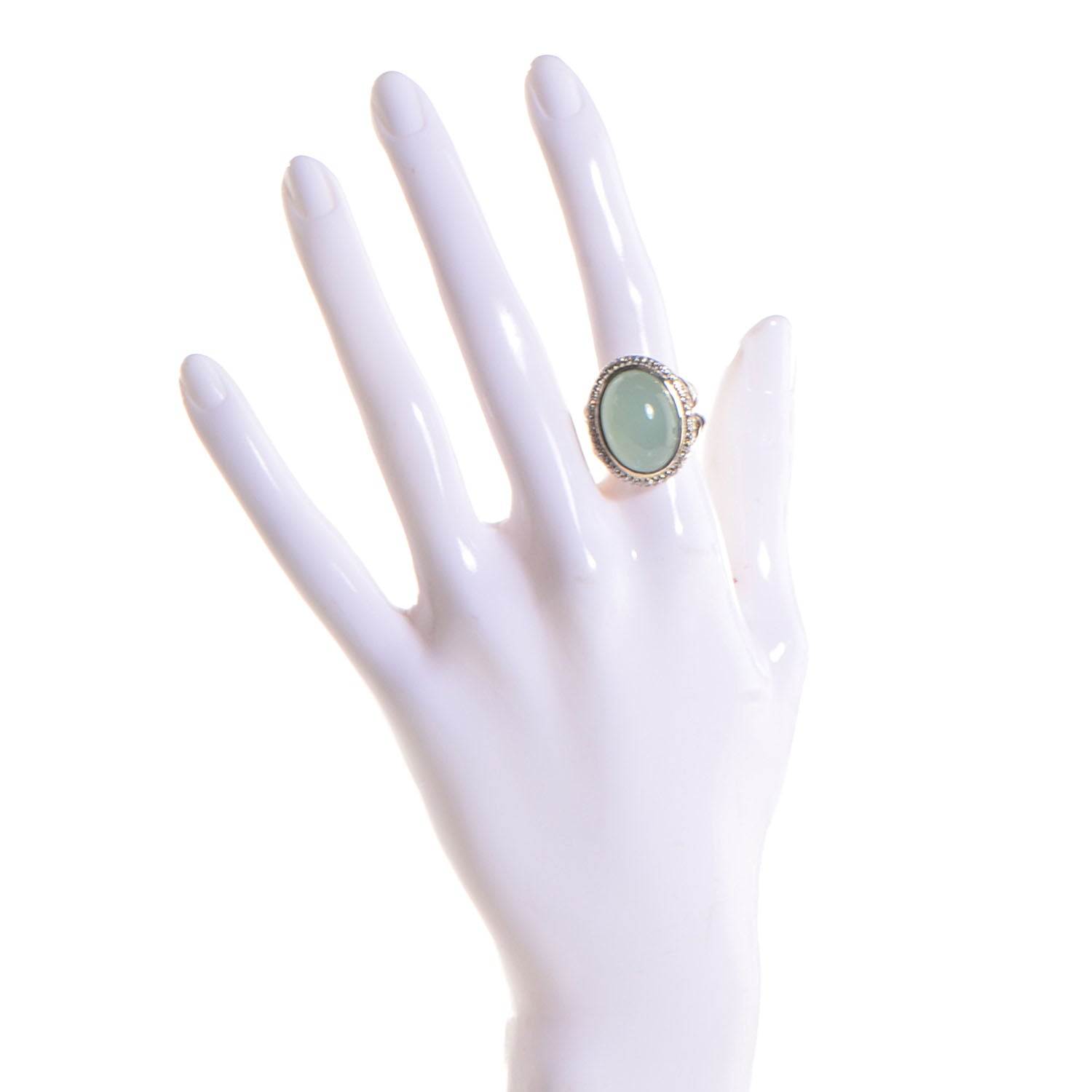 David Yurman Sterling Silver Diamond Aqua Chalcedony Signature Oval Ring 5.5 2 of 5