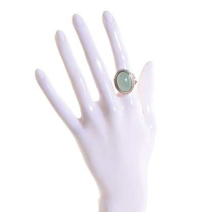David Yurman Sterling Silver Diamond Aqua Chalcedony Signature Oval Ring 5.5 2 of 5