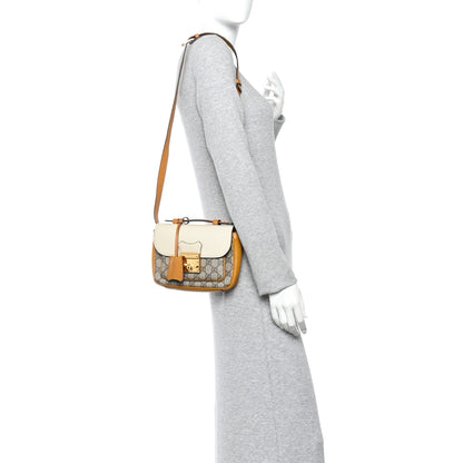 Gucci GG Supreme Monogram Calfskin Mini Padlock Flap Pocket Shoulder Bag Beige Mystic White Sun Oil 2 of 14
