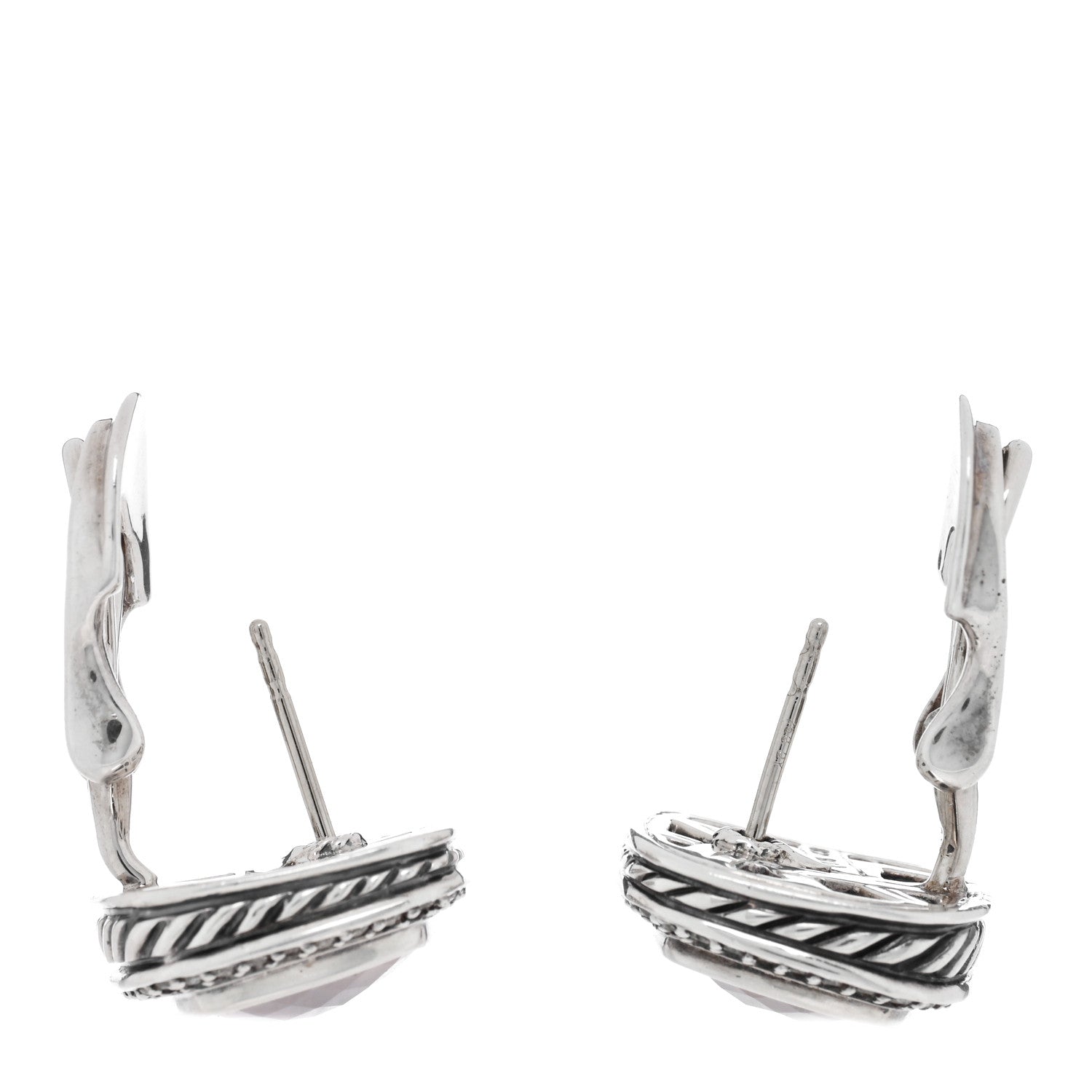 David Yurman Sterling Silver Diamond Rose Quartz 11mm Albion Earrings 3 of 4
