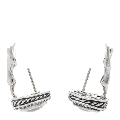 David Yurman Sterling Silver Diamond Rose Quartz 11mm Albion Earrings 3 of 4
