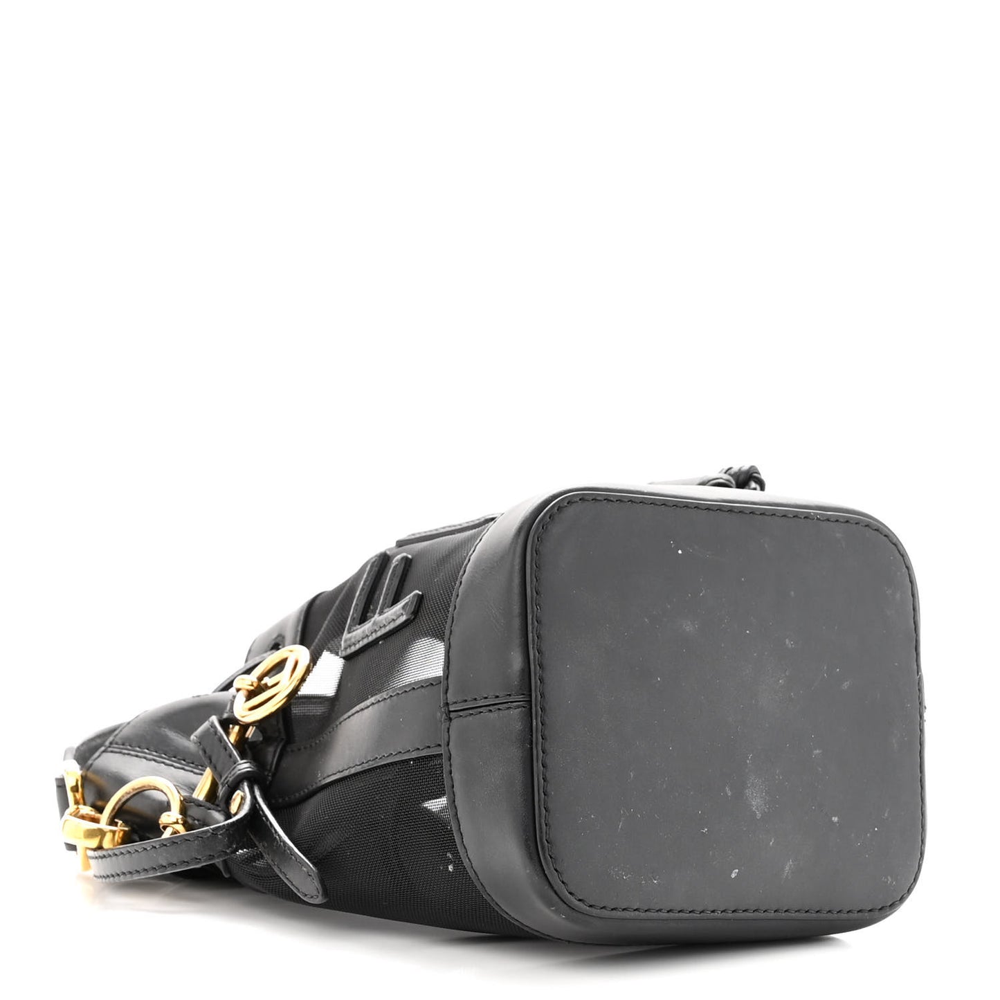 Mesh Vitello King F is Fendi Logo Embroidered Mini Mon Tresor Bucket Bag Black