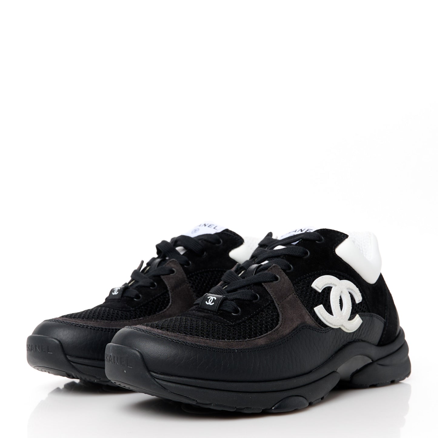 Mesh Suede Grained Calfskin Womens CC Sneakers 39 Black White
