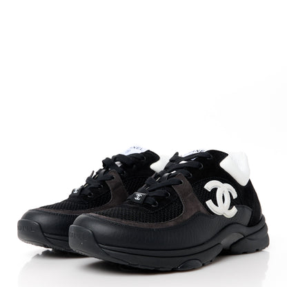 Chanel Mesh Suede Grained Calfskin Womens CC Sneakers 39 Black White 3 of 9
