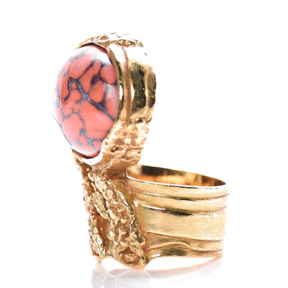 Saint Laurent Glass Cabochon Arty Ovale Ring 8 Gold Coral 3 of 6