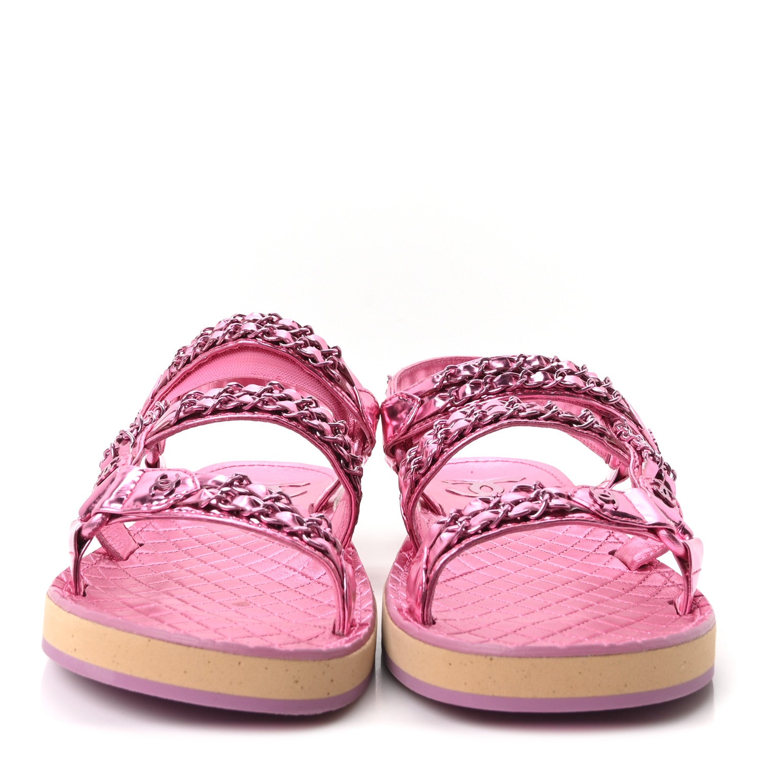 Chanel Metallic Laminated Goatskin Chain Flat Sandals 41 Pink 3 of 10