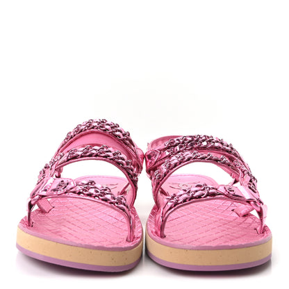 Chanel Metallic Laminated Goatskin Chain Flat Sandals 41 Pink 3 of 10