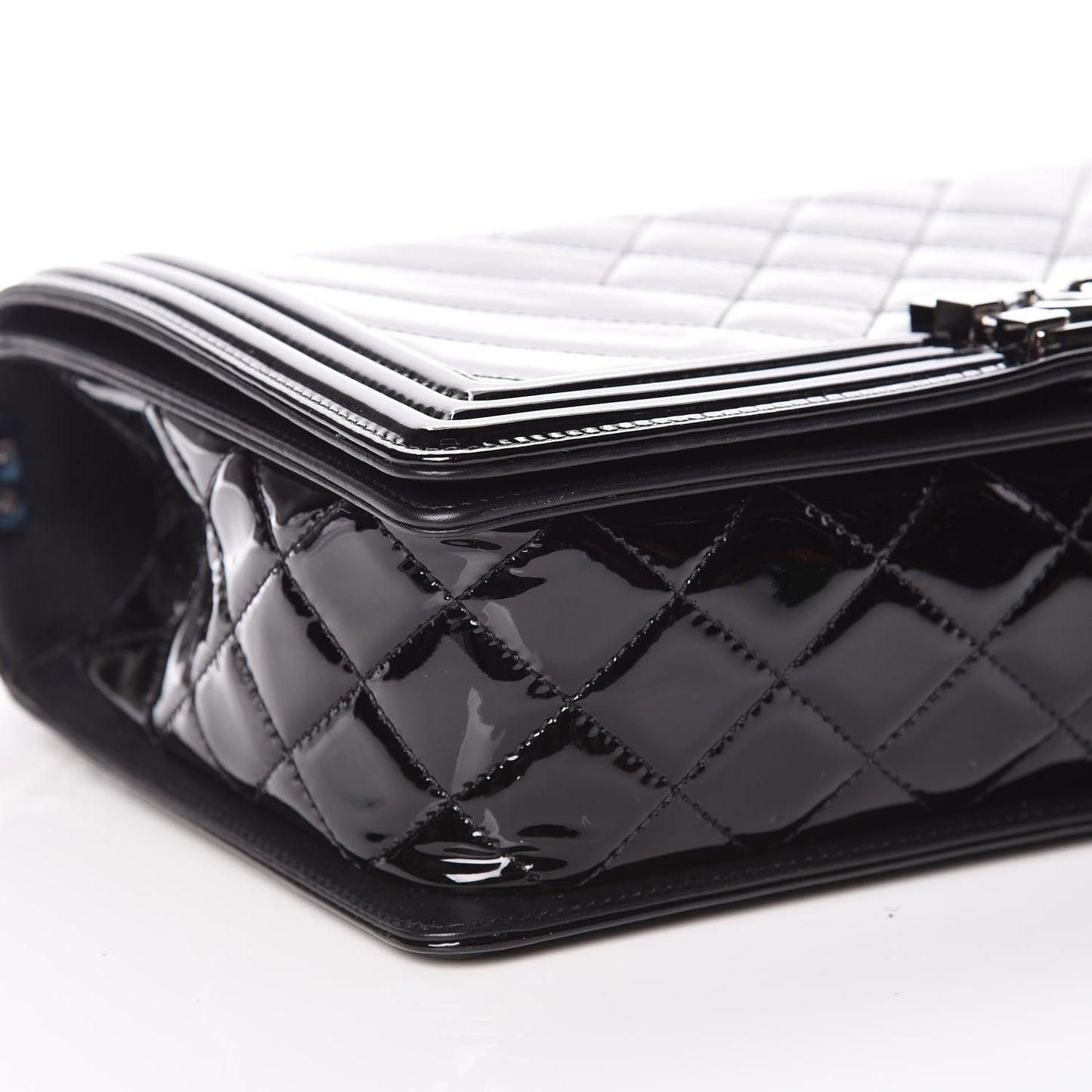 Patent Chevron Quilted New Medium Boy Flap Black