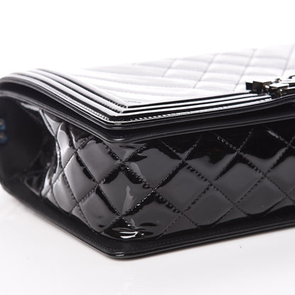 Chanel Patent Chevron Quilted New Medium Boy Flap Black 8 of 10