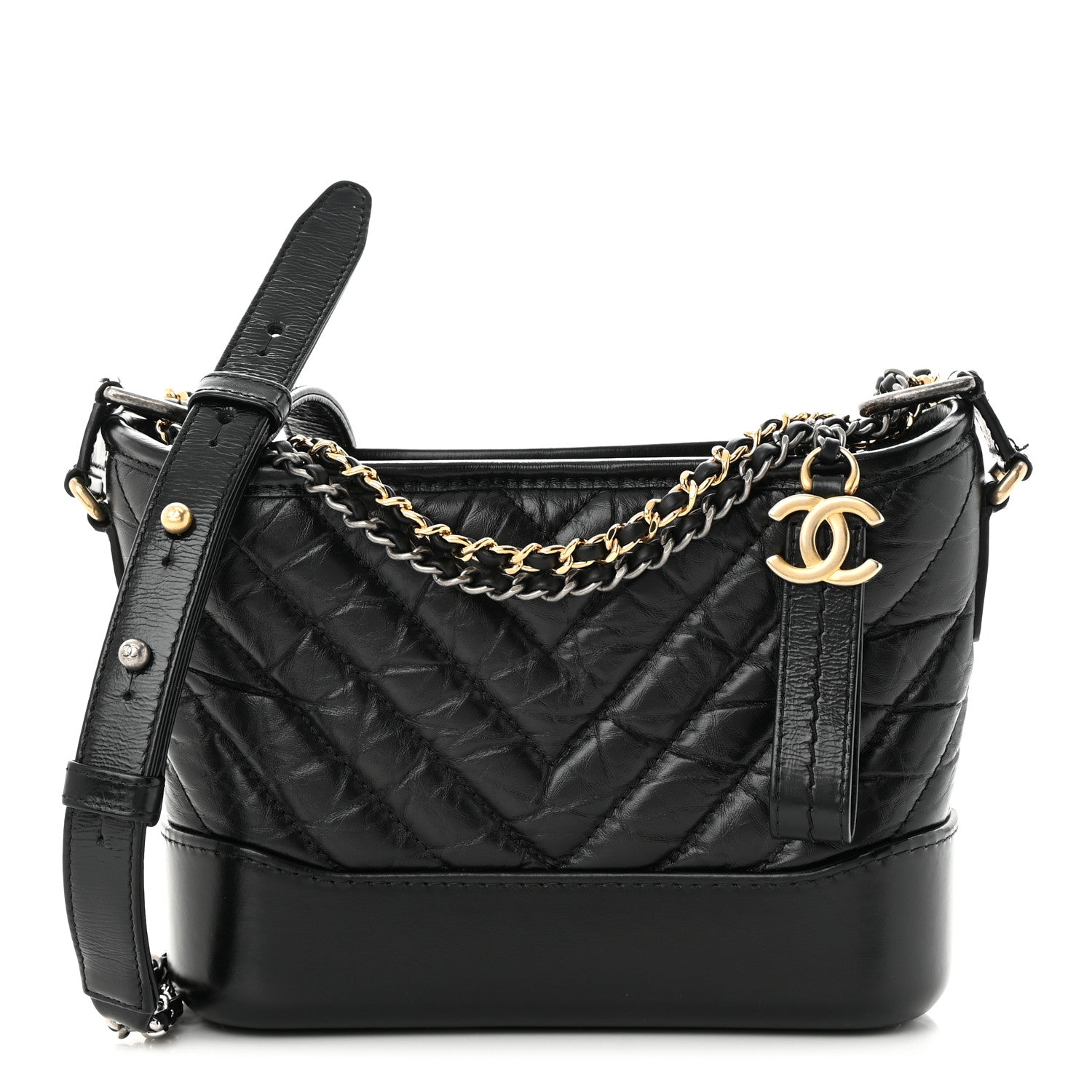 Chanel Aged Calfskin Chevron Quilted Small Gabrielle Hobo Black 1 of 13
