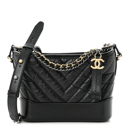 Chanel Aged Calfskin Chevron Quilted Small Gabrielle Hobo Black 1 of 13