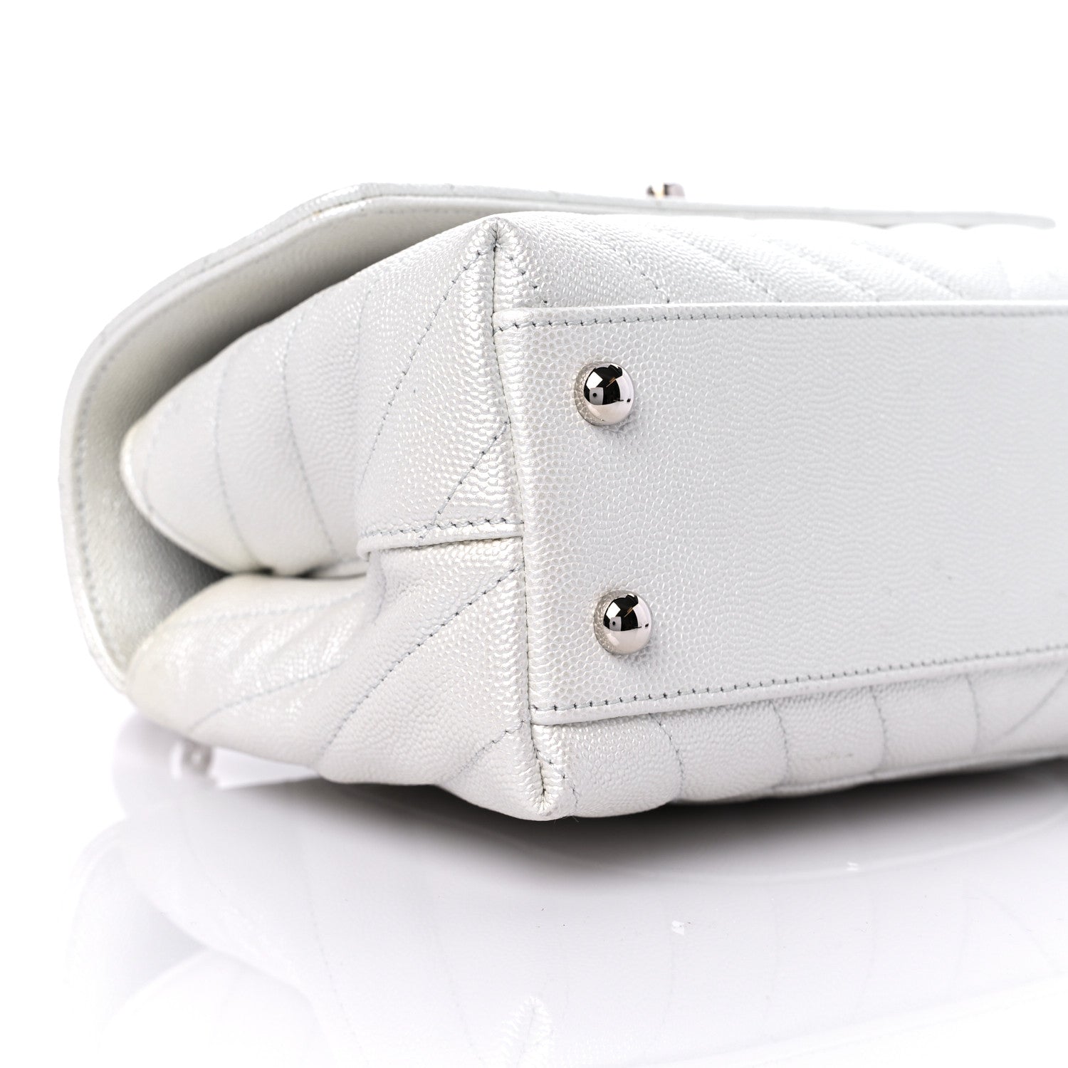 Chanel Iridescent Caviar Chevron Quilted Mini Coco Handle Flap White 8 of 10