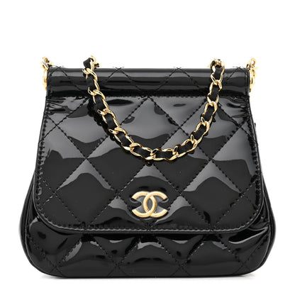 Chanel Patent Quilted Frame Clutch Flap With Chain Black 1 of 11