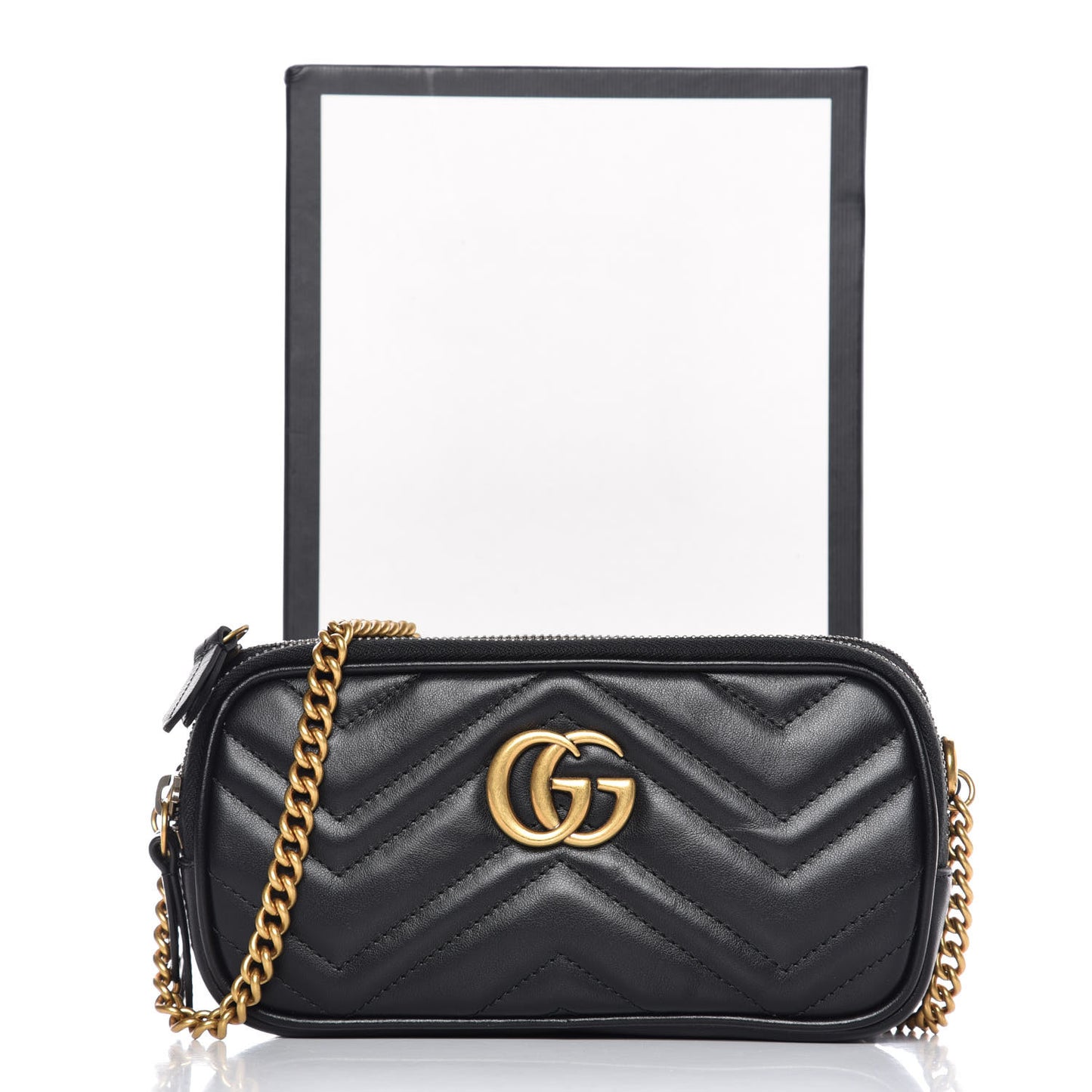 Calfskin Matelasse Mini GG Marmont Chain Crossbody Bag Black