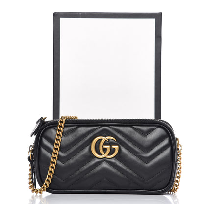 Gucci Calfskin Matelasse Mini GG Marmont Chain Crossbody Bag Black 9 of 9