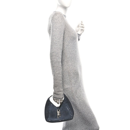 Givenchy Washed Denim Calfskin Crocodile Embossed Mini G-Lock Hobo Black 2 of 9