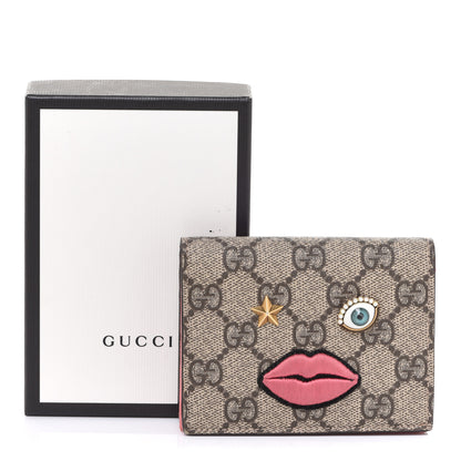 Gucci GG Supreme Monogram Face Embroidered Card Case Wallet Pink 9 of 9