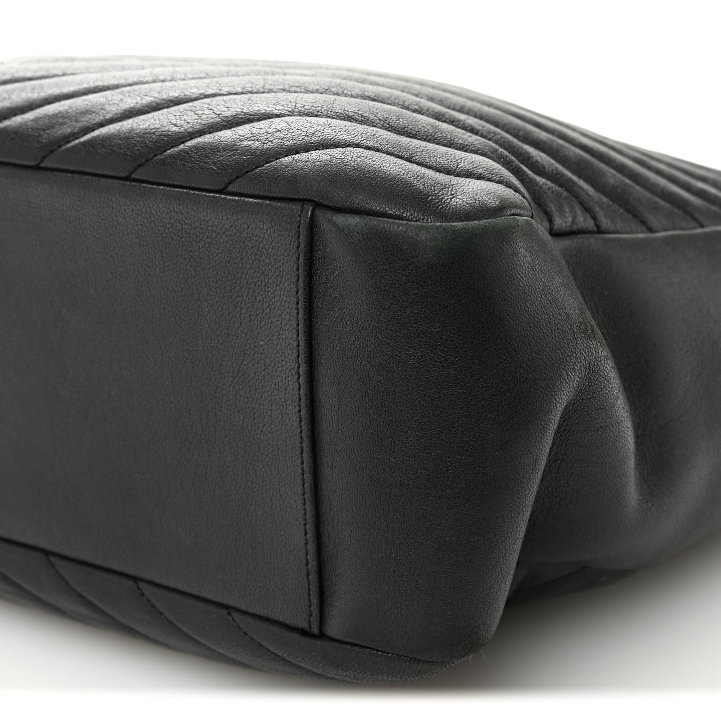 Sheepskin Matelasse Chevron Large Monogram Shopping Bag Black