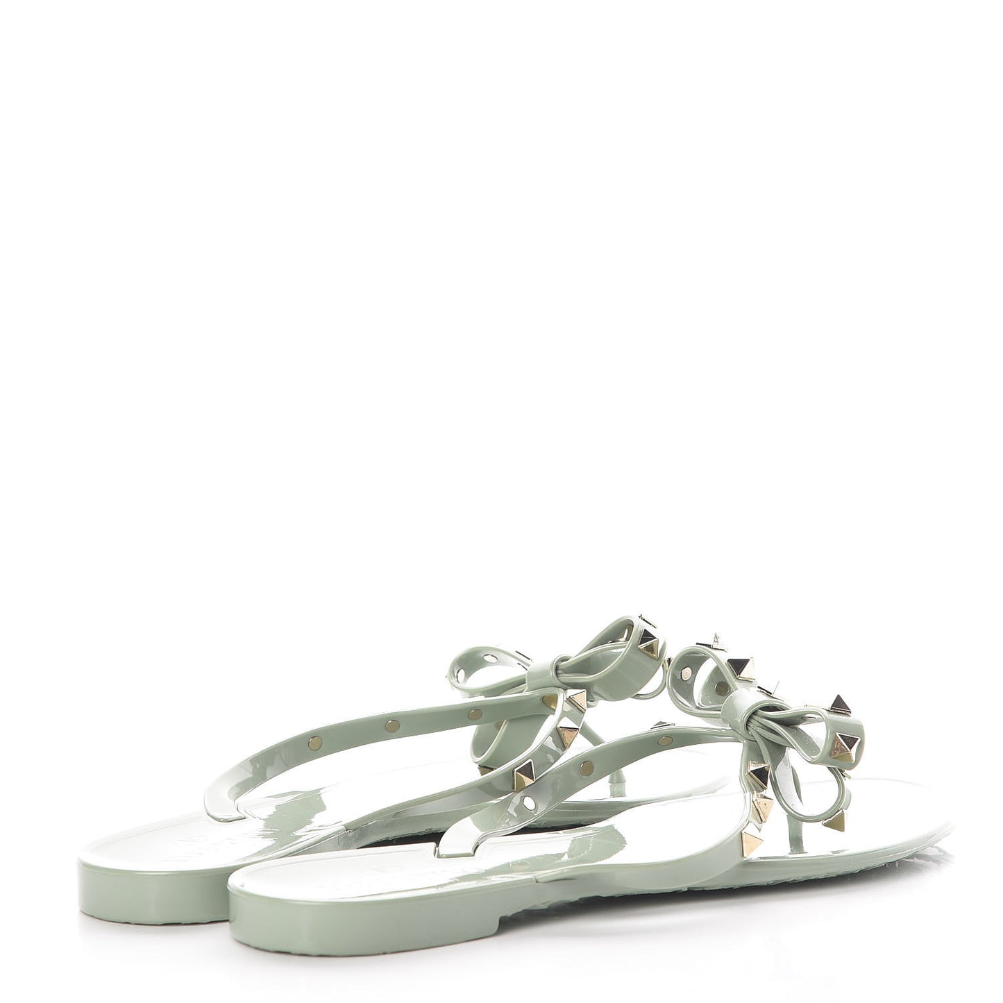 PVC Jelly Rockstud Bow Thong Sandals 41 Water Green