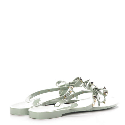 Valentino Garavani PVC Jelly Rockstud Bow Thong Sandals 41 Water Green 4 of 7