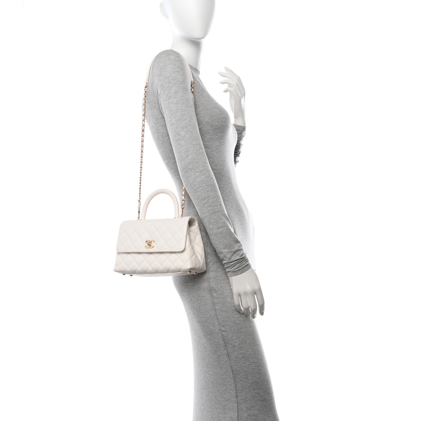 Caviar Quilted Mini Coco Handle Flap White