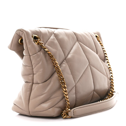 Saint Laurent Lambskin Quilted Small Loulou Puffer Monogram Chain Satchel Dark Beige 3 of 11