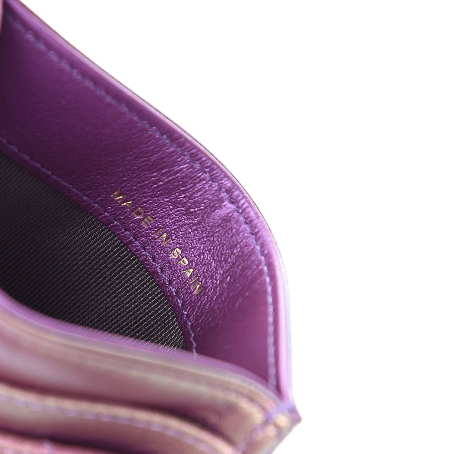 Iridescent Lambskin Quilted Card Holder Purple