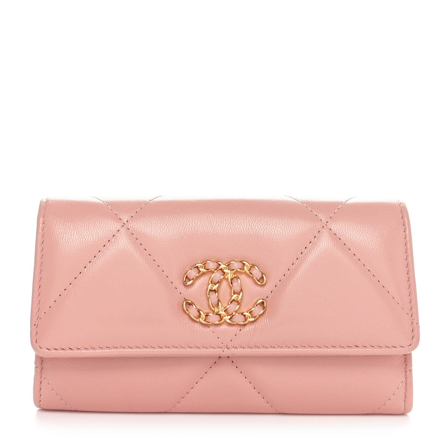 Goatskin Quilted Chanel 19 Flap Wallet Light Pink