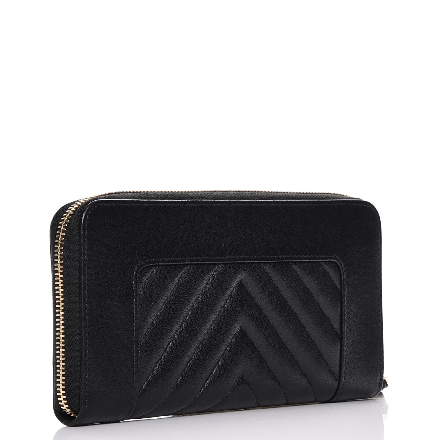 Sheepskin Chevron Quilted Zip Around Wallet Black