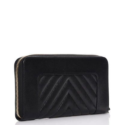 Chanel Sheepskin Chevron Quilted Zip Around Wallet Black 3 of 9