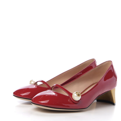 Gucci Patent Pearl Embellished Mary Jane Pumps 36.5 Red 3 of 9