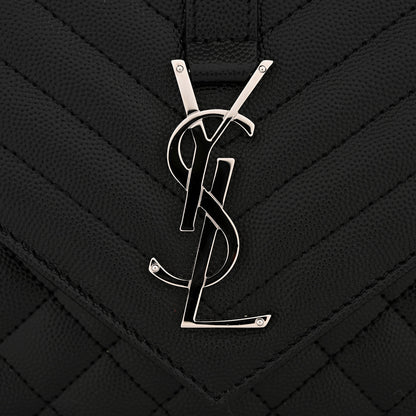 Saint Laurent Grain De Poudre Textured Mixed Matelasse Triquilt Medium Monogram Satchel Black 12 of 12