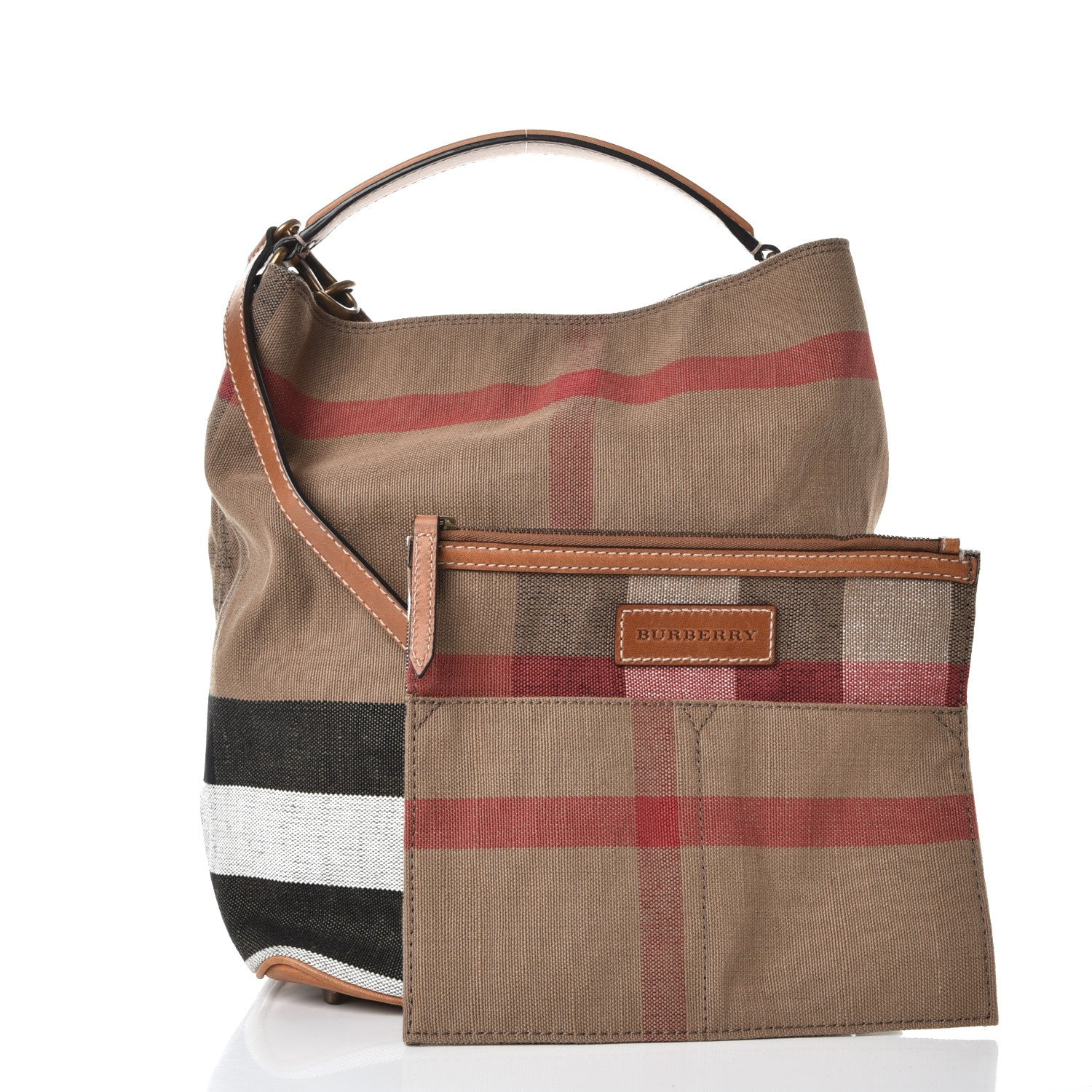 Burberry Canvas Mega Check Medium Ashby Hobo Saddle Brown 6 of 16