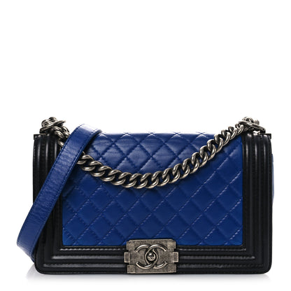 Chanel Lambskin Quilted Medium Boy Flap Black Blue Fonce 1 of 12