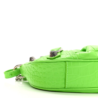 Balenciaga Extra Supple Calfskin Crocodile Embossed Le Cagole Mini Purse With Chain Acid Green 9 of 10